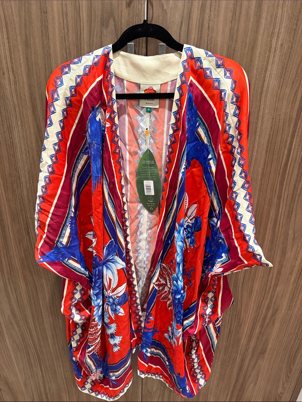 FARM Rio Red and Blue Floral Open Kimono